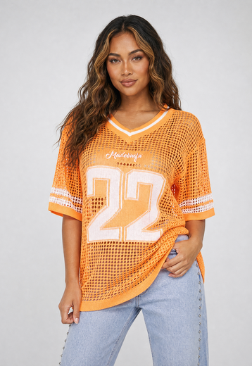 Oranje Gebreid Shirt met Cijferprint