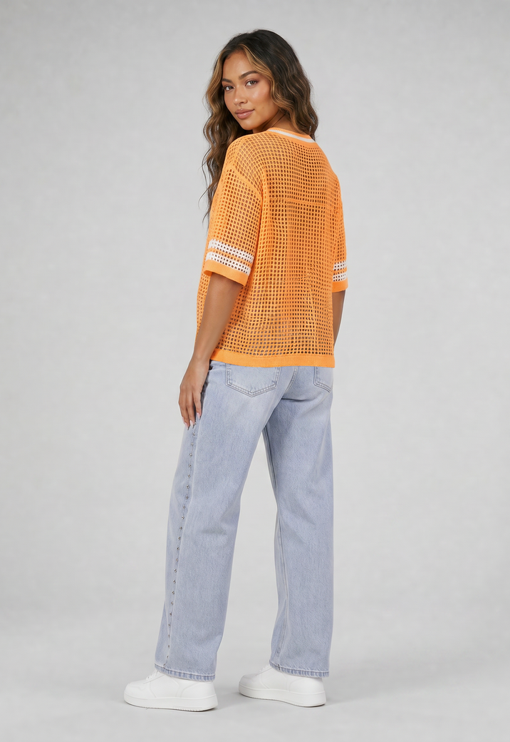 Oranje Jersey Shirt met Cijferprint en Korte Mouwen