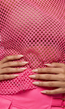 Neon Roze Fishnet Top met Korte Mouwen en Ronde Hals