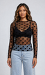 Zwarte Transparante Mesh Top met Hartjes en Lange Mouwen
