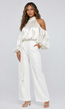 Gebroken Witte Satijnen Cold Shoulder Top met Sjaalkraag
