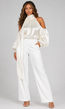 Gebroken Witte Satijnen Cold Shoulder Top met Sjaalkraag
