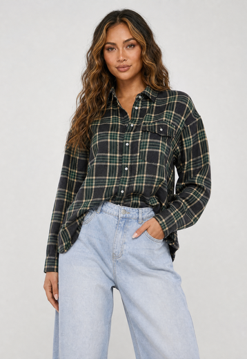 Donkergroene Geruite Blouse