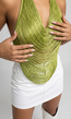 Groene Fringe Halter Top met Open Rug