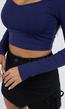 Donkerblauwe Crop Top met Lange Mouwen en Push Up Pads