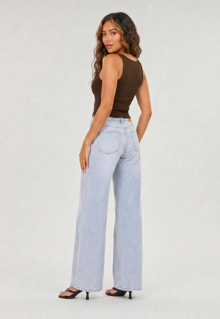 Bruin Rib Hemdje met Stretch en Brede Bandjes