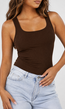Bruin Rib Hemdje met Stretch en Brede Bandjes