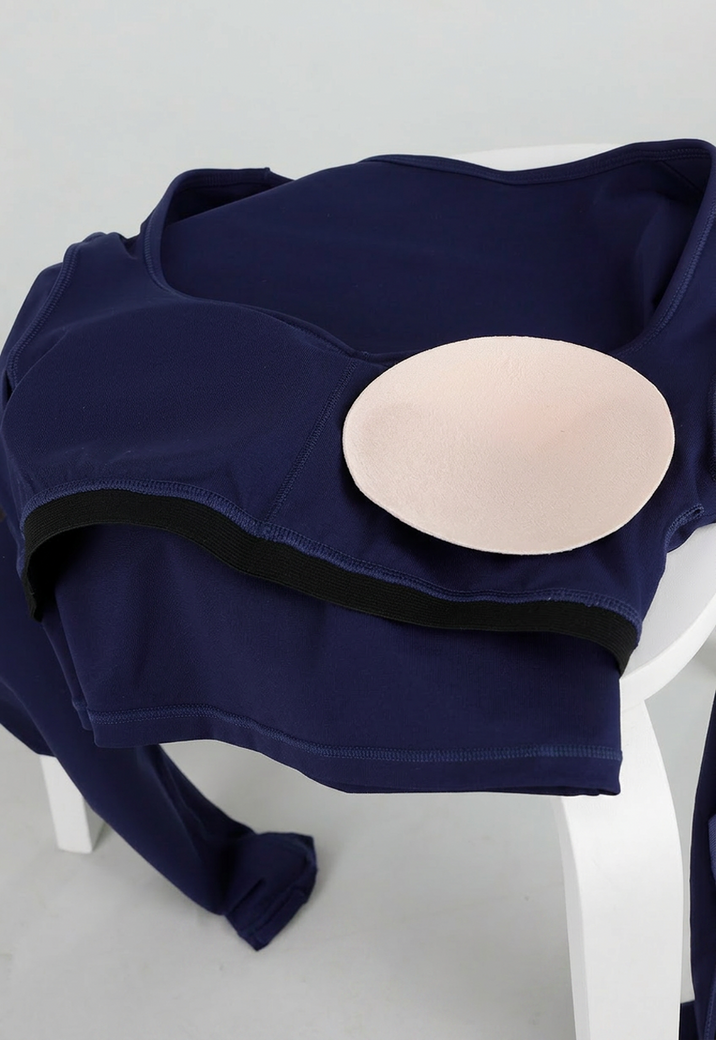 Donkerblauwe Crop Top met Lange Mouwen en Push Up Pads