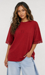 Rood Oversized T-Shirt met Kantmouwen en Borduring
