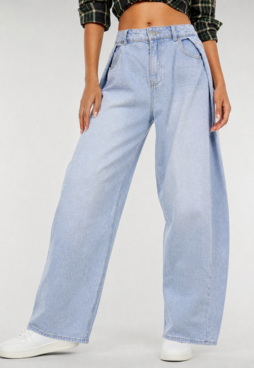 Blauwe Balloon Jeans met Plooien
