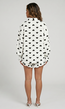 Witte Mousseline Two Piece met Zwarte Hartjes en Ruffles