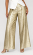 Gouden Wide Leg Broek met Plooien en Stretch Taille