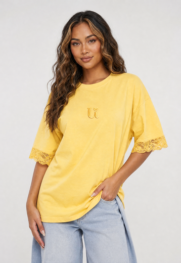 Geel Oversized T-Shirt met Kant