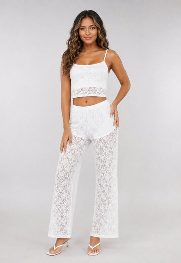 Witte Kanten Co-ord Set met Crop Top