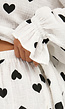 Witte Mousseline Two Piece met Zwarte Hartjes en Ruffles