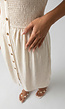 Crème Maxi Jurk met Smokwerk, Knopen en Strikbandjes