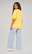 Geel Oversized T-Shirt met Kantmouwen en Borduring