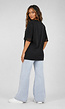 Zwart Oversized T-Shirt met Kantmouwen en Borduring