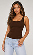 Bruin Rib Hemdje met Stretch en Brede Bandjes