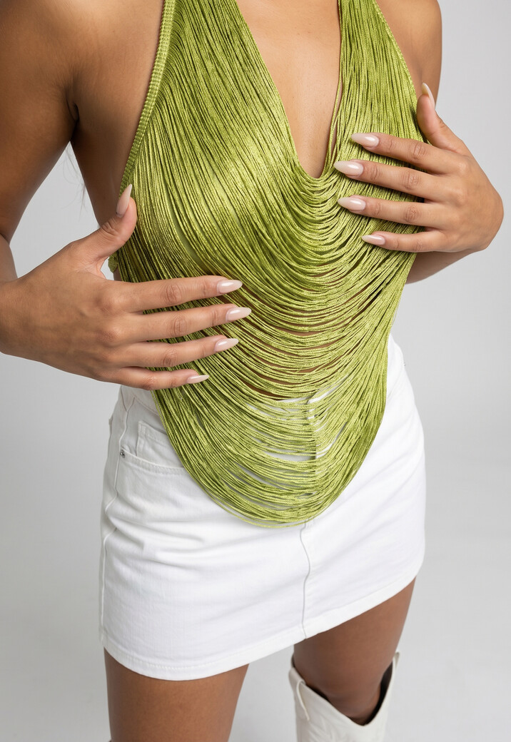 Groene Fringe Halter Top met Ondertop