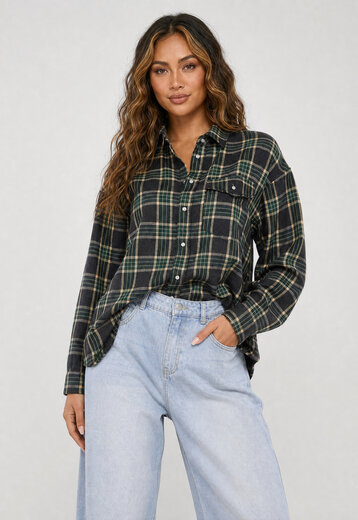 Donkergroene Geruite Blouse