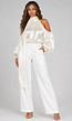 Gebroken Witte Satijnen Cold Shoulder Top met Sjaalkraag