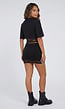 Zwarte Crop Top met Transparante Kant Taille en Korte Mouwen