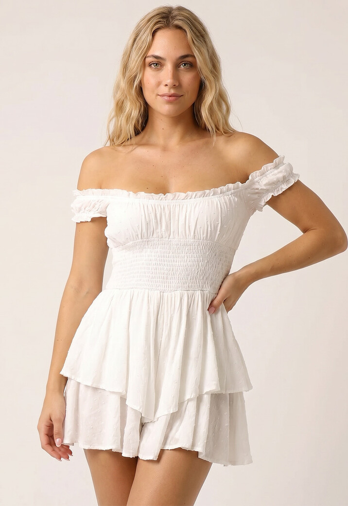 Witte Layered Polkadot Off Shoulder Playsuit