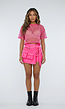 Neon Roze Fishnet Top met Korte Mouwen en Ronde Hals