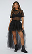 Zwarte Fishnet Crop Top met Korte Mouwen