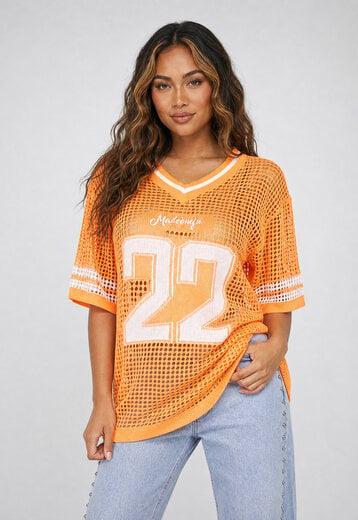 Oranje Gebreid Shirt met Cijferprint