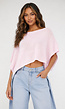 Lichtroze Gebreide Poncho Top met Korte Mouwen