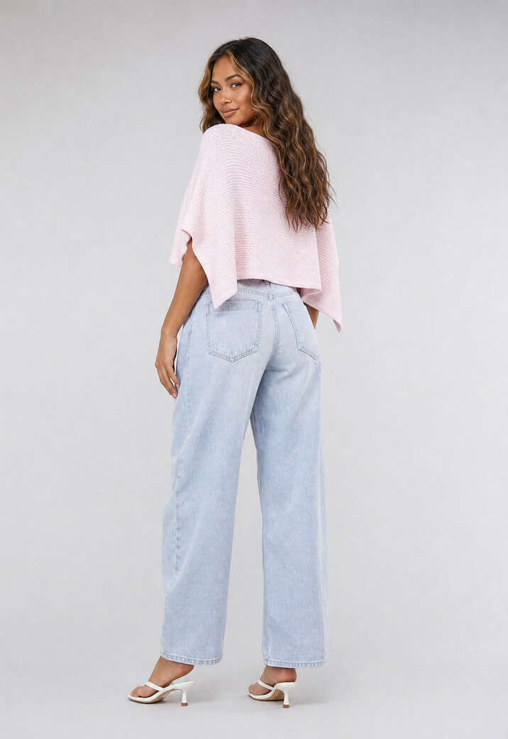 Lichtroze Gebreide Poncho Top met Korte Mouwen