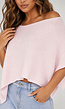 Lichtroze Gebreide Poncho Top met Korte Mouwen