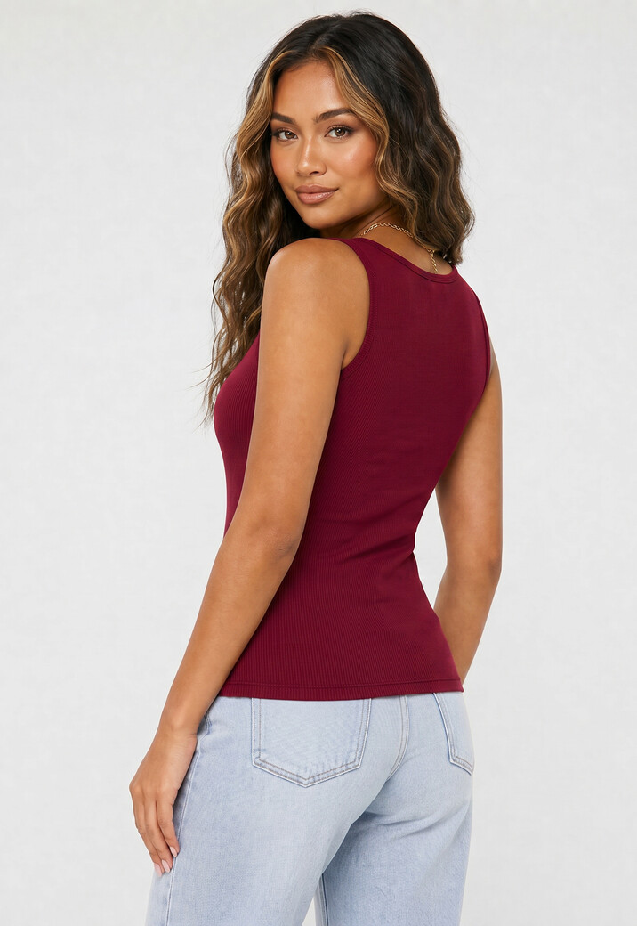 Bordeaux Rood Rib Hemdje met Stretch en Brede Bandjes