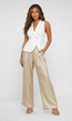 Gouden Wide Leg Broek met Plooien en Stretch Taille