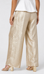 Gouden Wide Leg Broek met Plooien en Stretch Taille