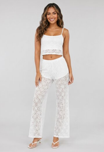 Witte Kanten Co-ord Set met Crop Top