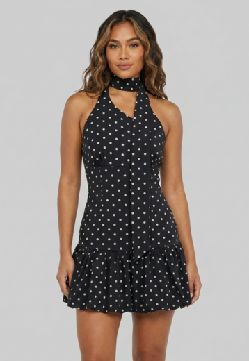 Zwarte Halter Jurk met Stippen