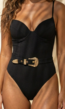 Zwart push-up beugel badpak met gouden riem en textuur