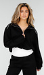 Zwarte Sweater met Halve Rits en Elastische Boorden
