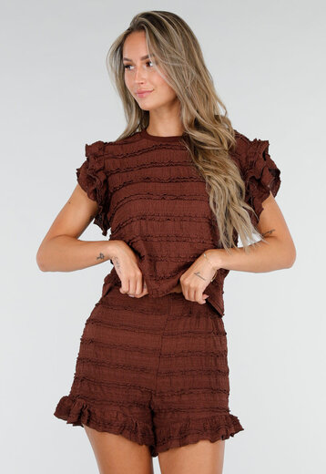 Bruine Stretch Two Piece met Ruches