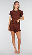 Bruine Stretch Two Piece met Ruches en Shorts