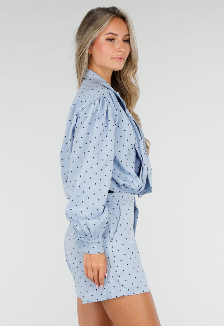 Lichtblauwe Polkadot Two Piece Set met Jack en Short