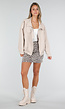 Beige Bikerjack met Opstaande Kraag en Ritssluiting