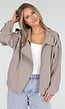 Taupe Bikerjack met Opstaande Kraag en Ritssluiting