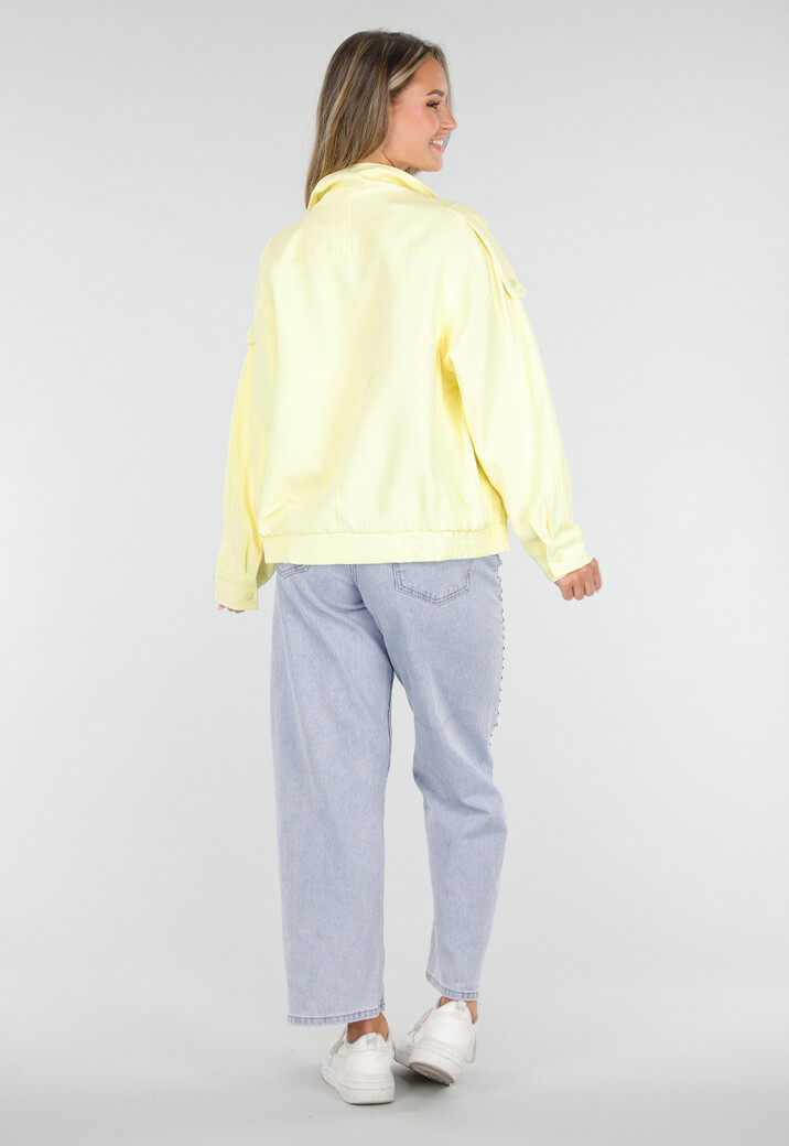 Butter Yellow Bikerjack met Opstaande Kraag en Ritssluiting