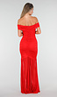 Rode Off Shoulder Maxi Jurk met Ruches en Mesh Details