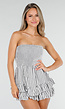 Wit Zwart Gestreepte Strapless Playsuit met Smokwerk en Ruches