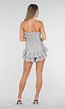 Wit Zwart Gestreepte Strapless Playsuit met Smokwerk en Ruches